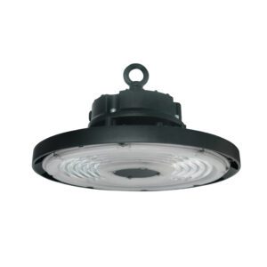 A LED UFO high bay light tilted down