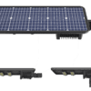 A solar panel with two LED flood lights